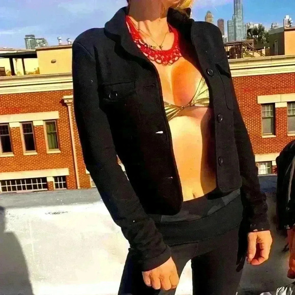 James Perse knit blazer cropped classic button black  coat jacket sz 1 small - Picture 2 of 4